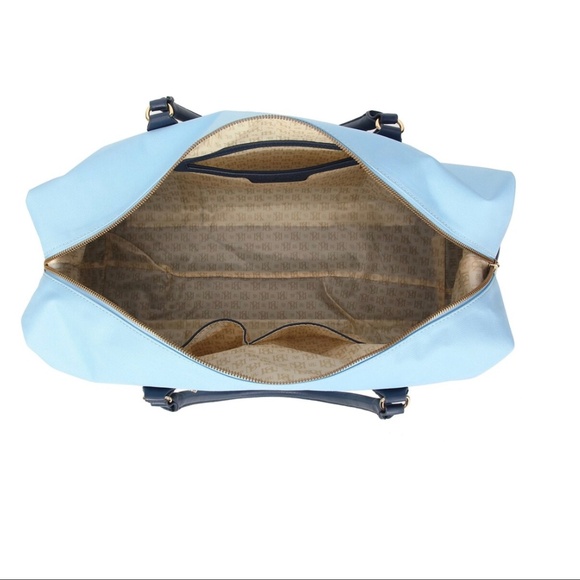 Badgley Mischka Barbara XL Canvas Weekender Tote In Light Blue - New - Picture 3 of 3